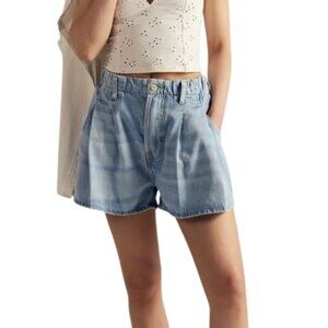 We The Free People Clark Pleated Denim Shorts High Rise Trendy - NWT - Large